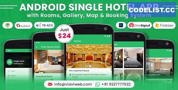 Android Single Hotel Application with Rooms, Gallery, Map & Booking System